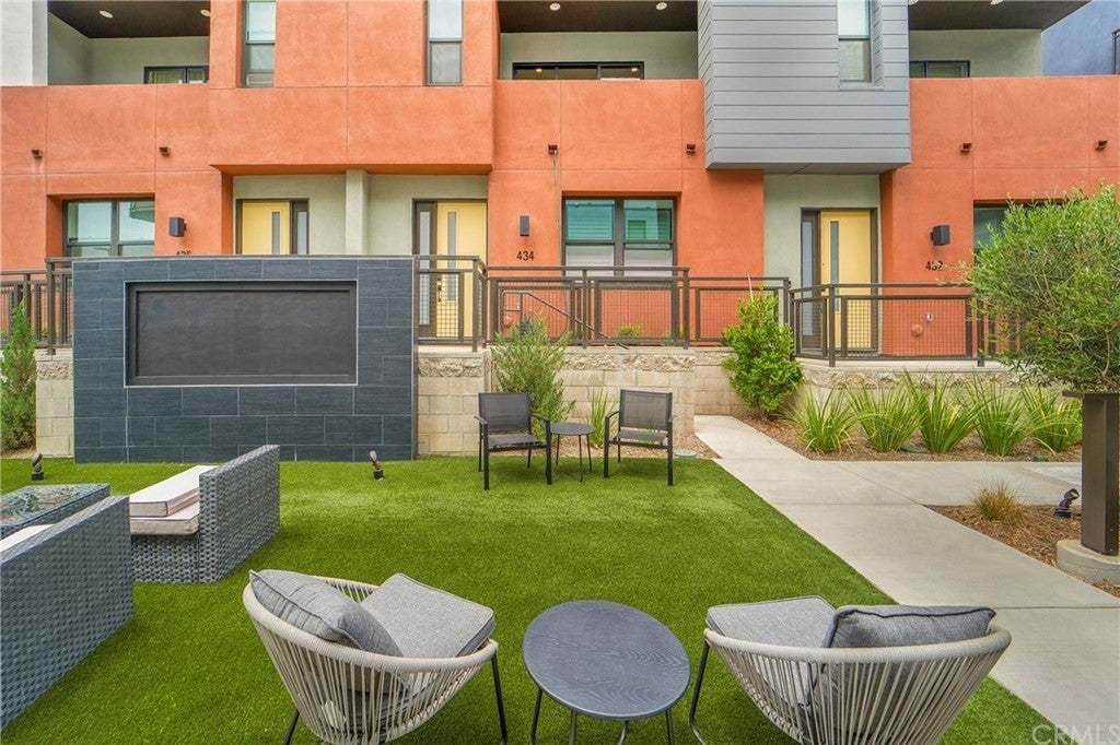 Outdoor garden space at West Village Townhouses in Brea, California